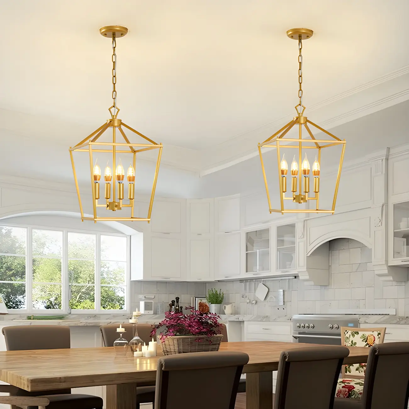 Adjustable Industrial Metal Lantern Caged Candle Chandelier