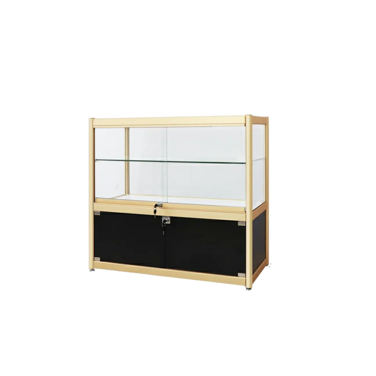 Gold Rectangular Metal Frame Glass Curio Cabinet