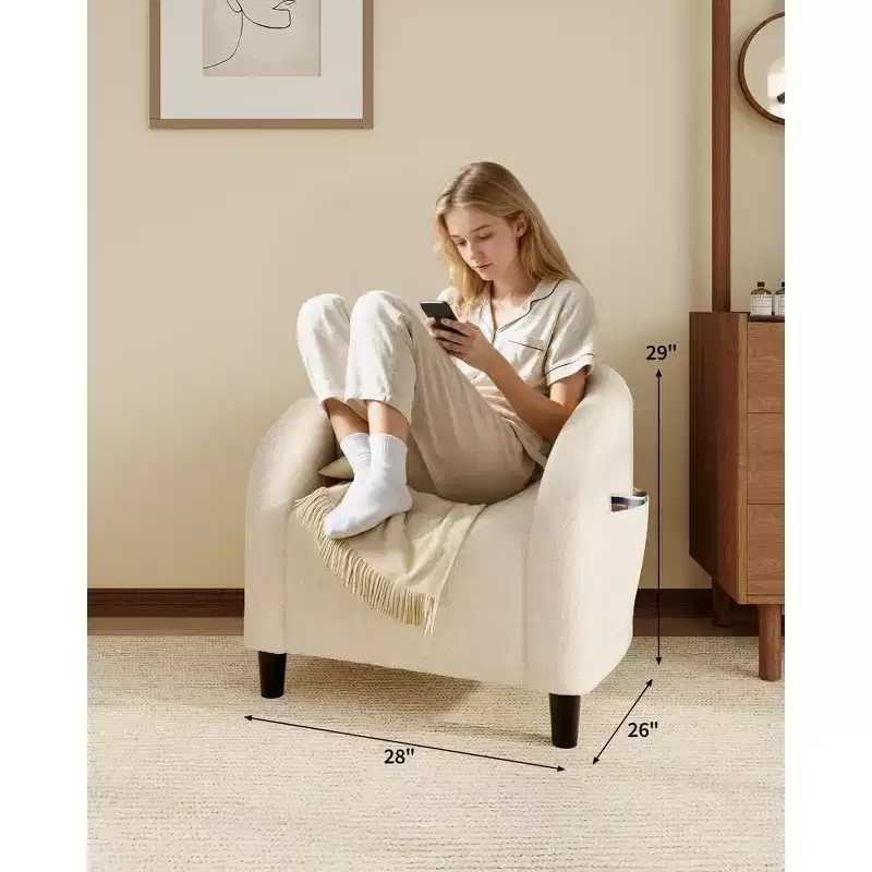 COZONY 28 Velvet Accent Chair Barrel Club Chair with U-Shaped Back, Curved Armrests & Soft Padded Seat for Living Room Bedroom