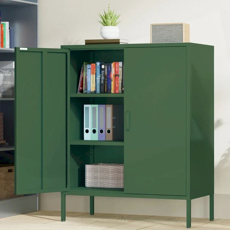 Army Green / Black / White 4-Door 2-Tier Metal Storage Cabinet for 1 Person