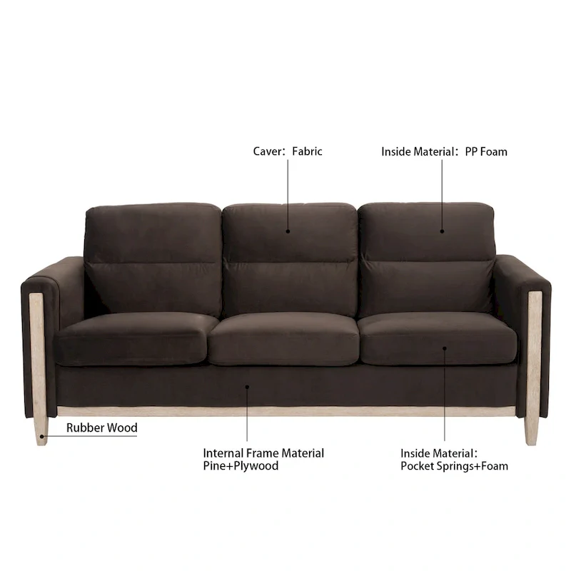 Larb Modern Solid Wood Three-Seater Sofa Couch by Christopher Knight Home
