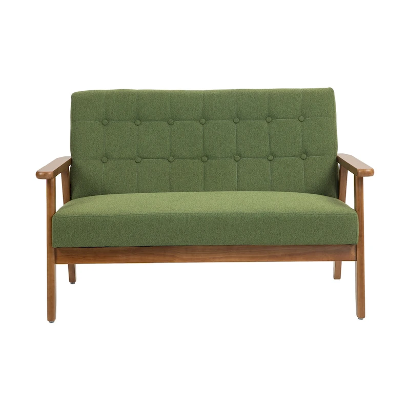 HOMEFUN Mid-Century Linen/PU Upholstered Wood Frame Tufted Loveseat Sofa