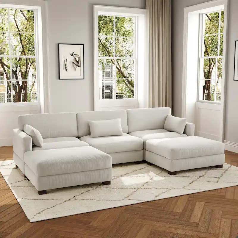 5-Piece U Shaped Couch Modular Sectional Sofa with Ottoman
