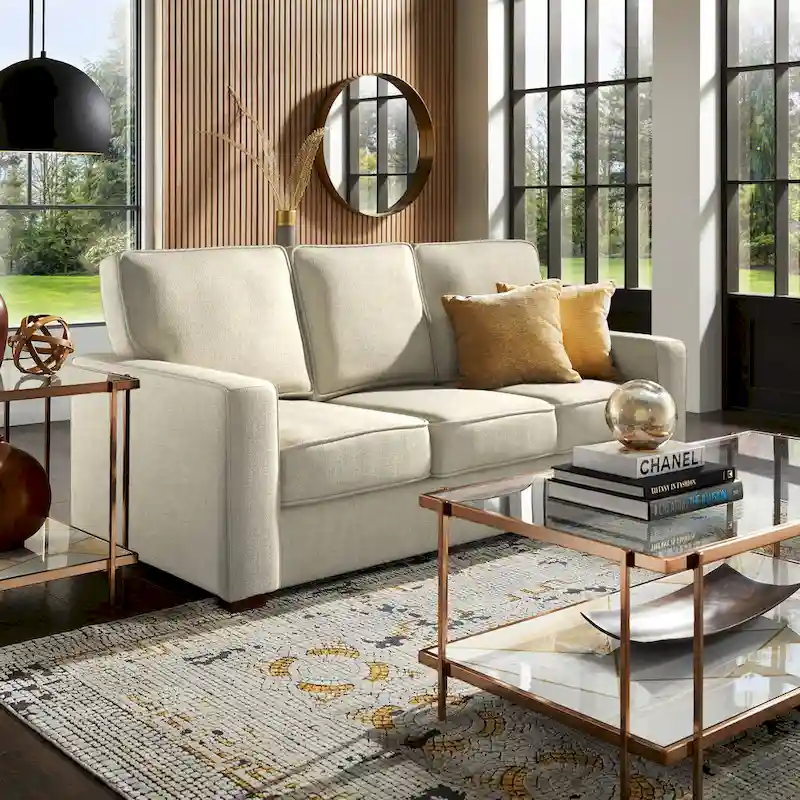 Fabric-cushioned square armchair sofa