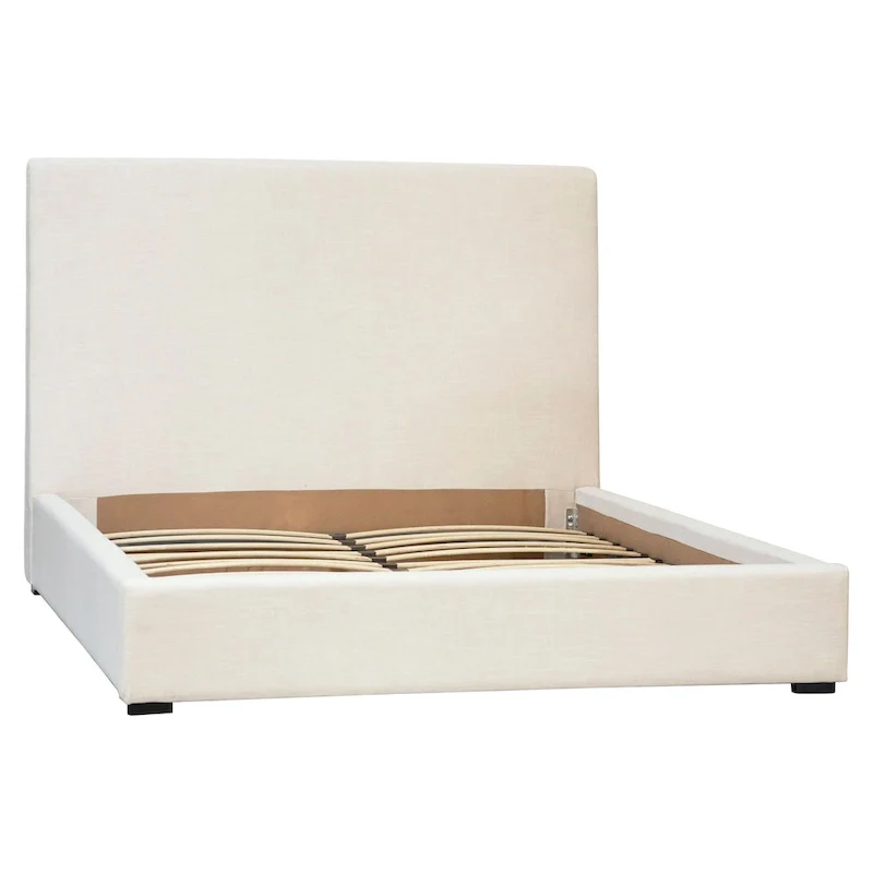 White Linen Upholstered Platform Bed