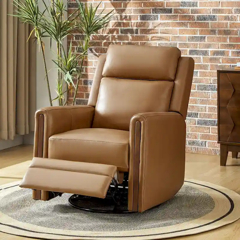Jaime Modern Genuine Leather Rocking Swivel Power Recliner with Adjustable Headrest and Footrest by HULALA HOME
