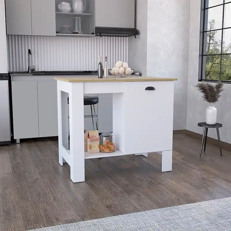 Kitchen island Shoproni, One Drawer, White Finish,High quality and durable