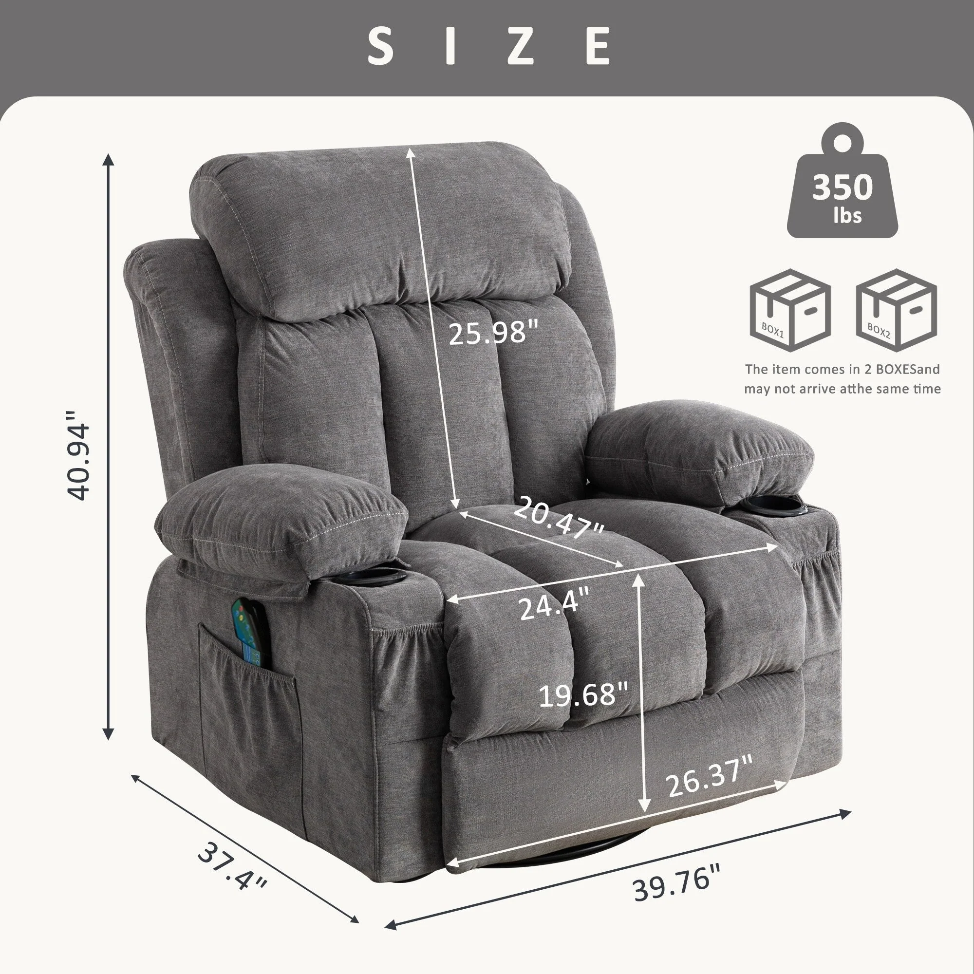 360° Swivel Recliner Chair with Massage, Heat, USB, and Cup Holders