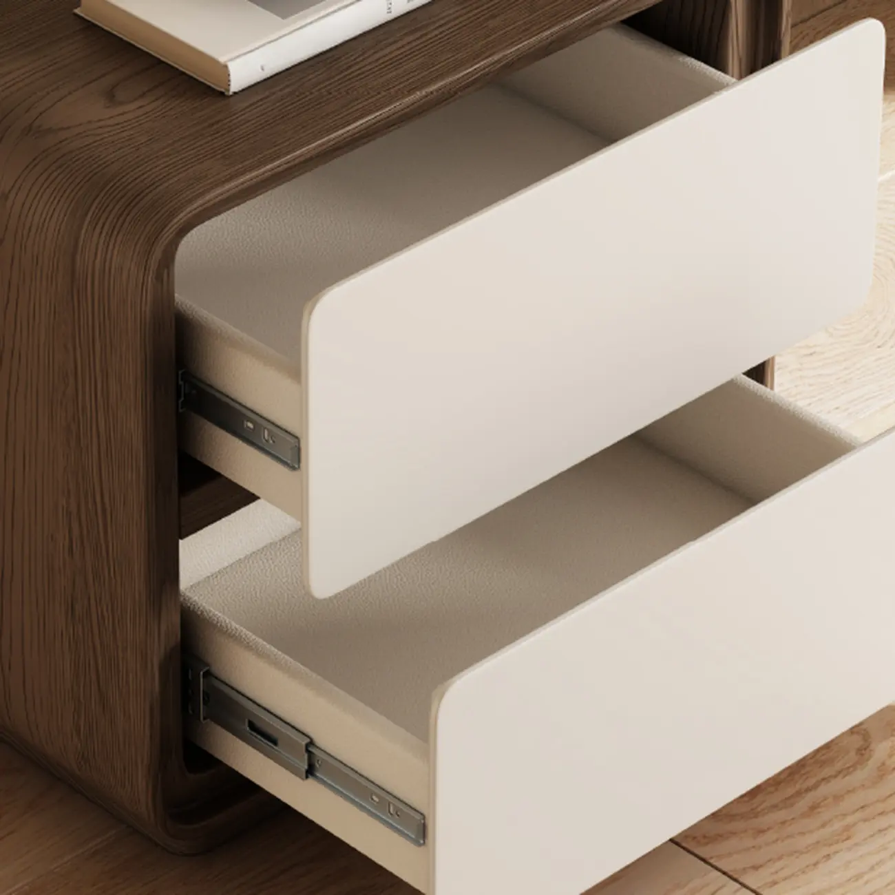 Modern Faux Leather Wood Top 2 Drawers Nightstand