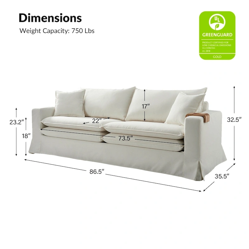Elias Modern Slipcovered Sofa with Cup Holder and Reversible Cushions by HULALA HOME
