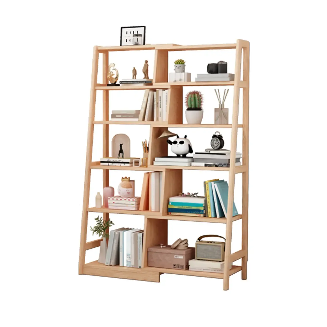 5-Tier Walnut Wooden Open Ladder Bookshelf