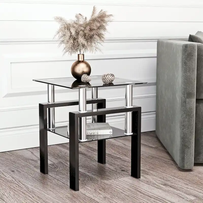 Modern Tempered Glass Tea Table Coffee Table End Table Square Table - 17.72L x 17.72 W x 20.5 H,