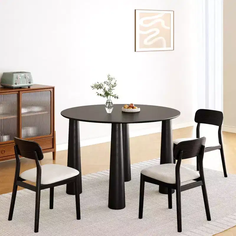 PexFix 45 Round Dining Table Kitchen Table for 4 with Arc-Shaped Edge Top and 4 Tapered Legs for Living Room Dining Room Coffee Office Sturdy Black