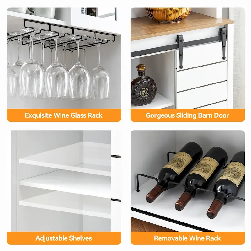 Farmhouse Wine Cabinet Kitchen Buffet with Wine Rack - 15.7D x 47.2W x 69.6H