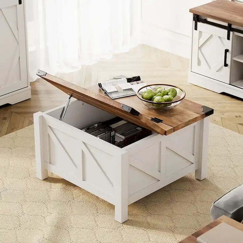 Farmhouse Sliding Barn Door TV Stand and Coffee Table Set of 2