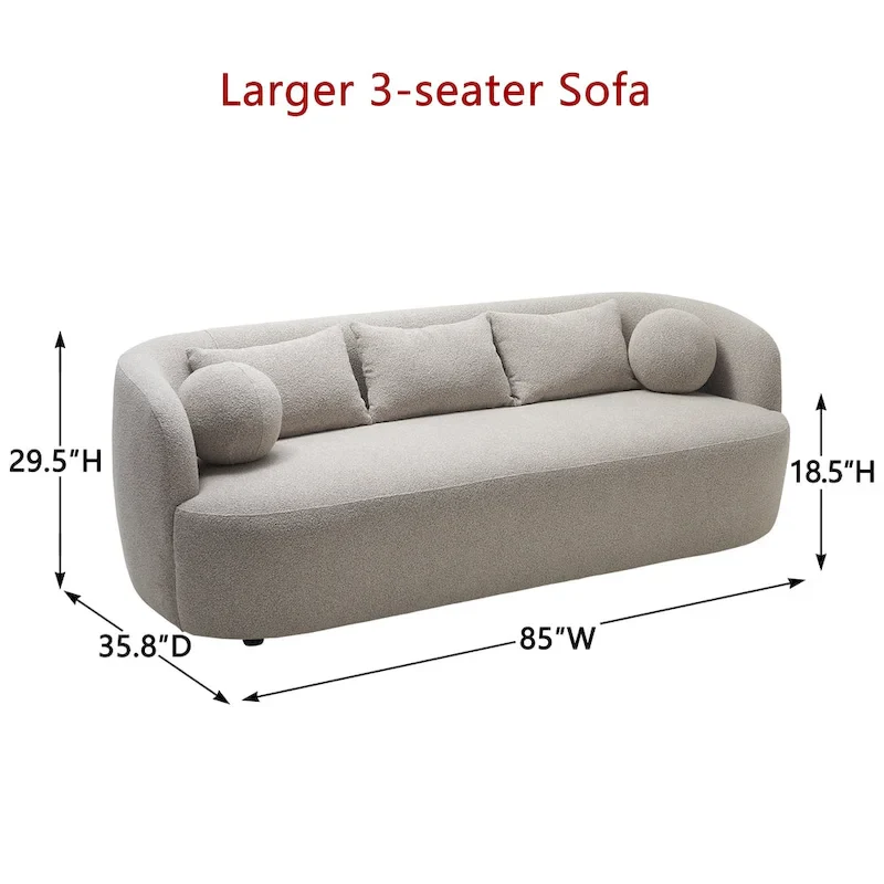 KINWELL Sherpa Boucle Upholstered 3-Seater Sofa Couch, 85 W