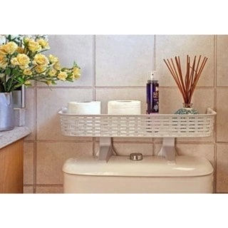 White Rattan Plastic Above-toilet Bathroom Space Saver Shelf