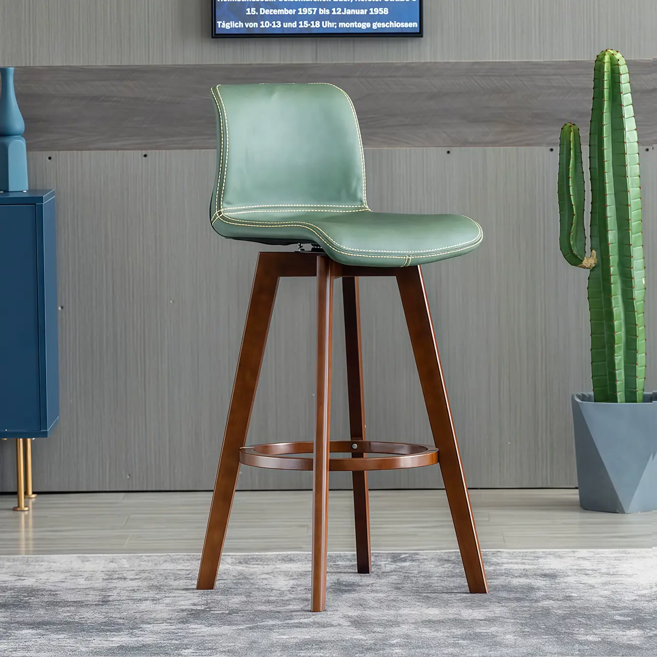 Saddle Leather Counter Height Low Back Swivel Bar Stools