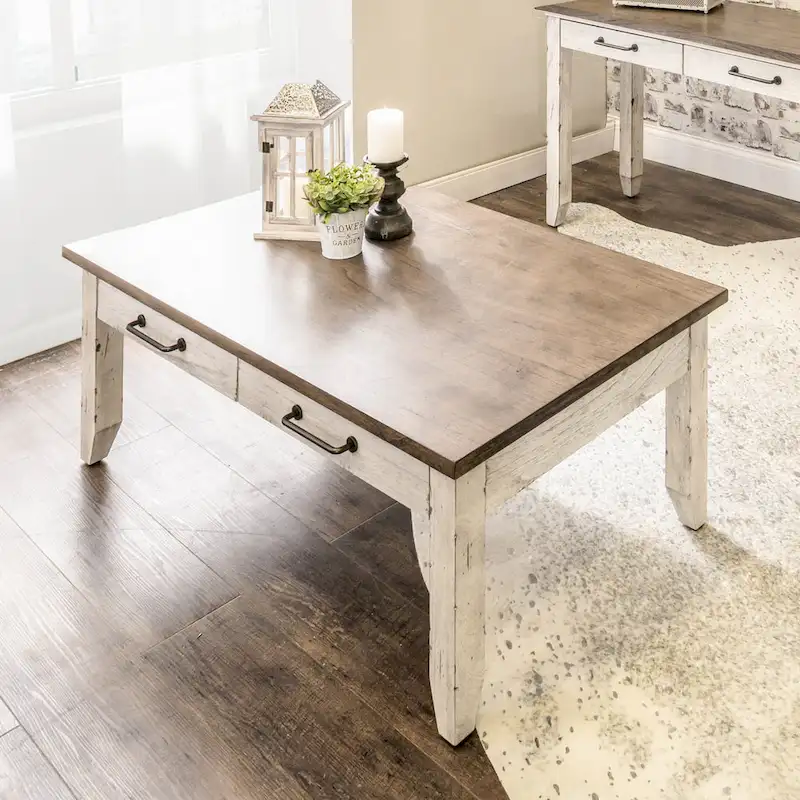 Two-Tone Ivory and Honey Coffee Table