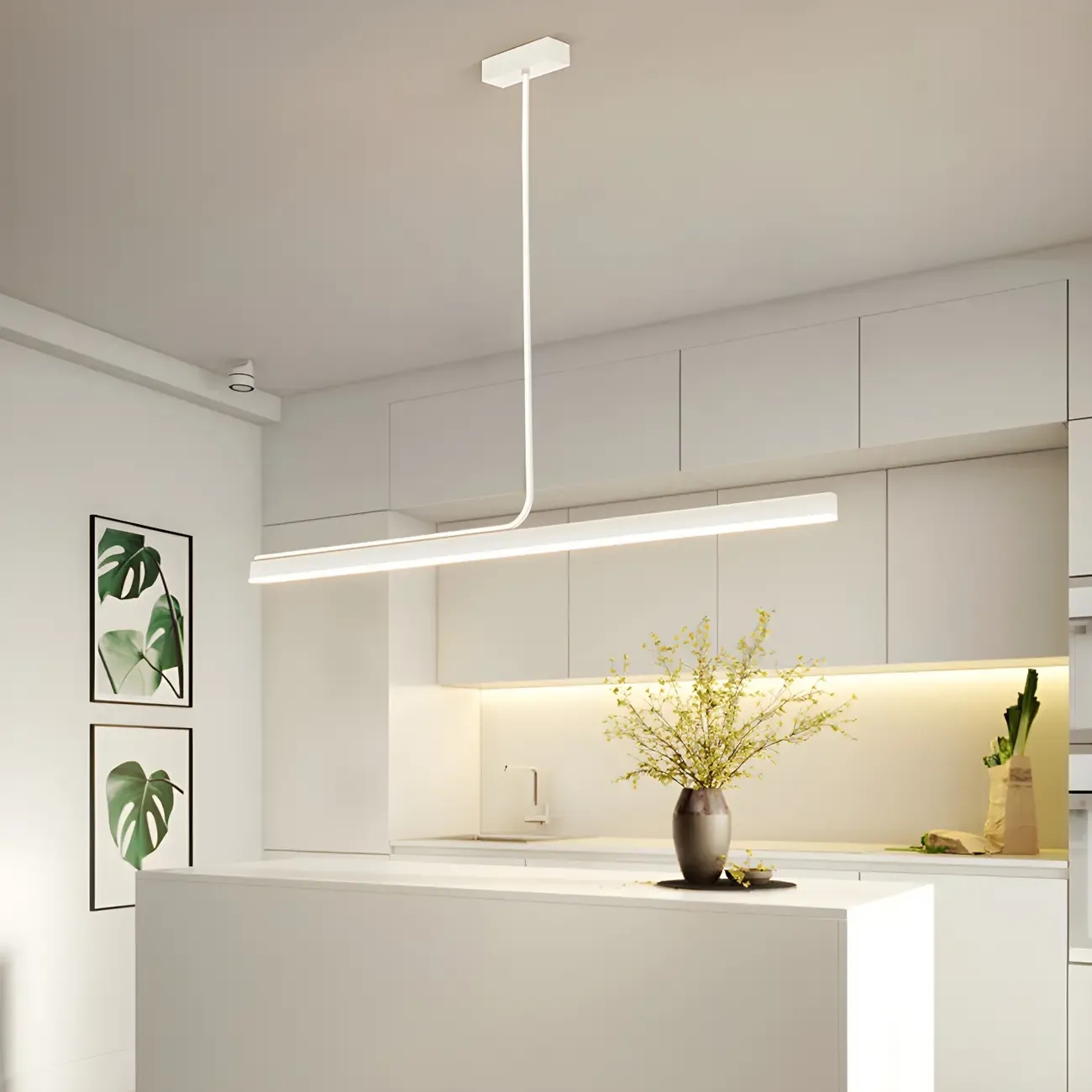 Modern Linear LED Pendant Light Dimmable Metal for Kitchen