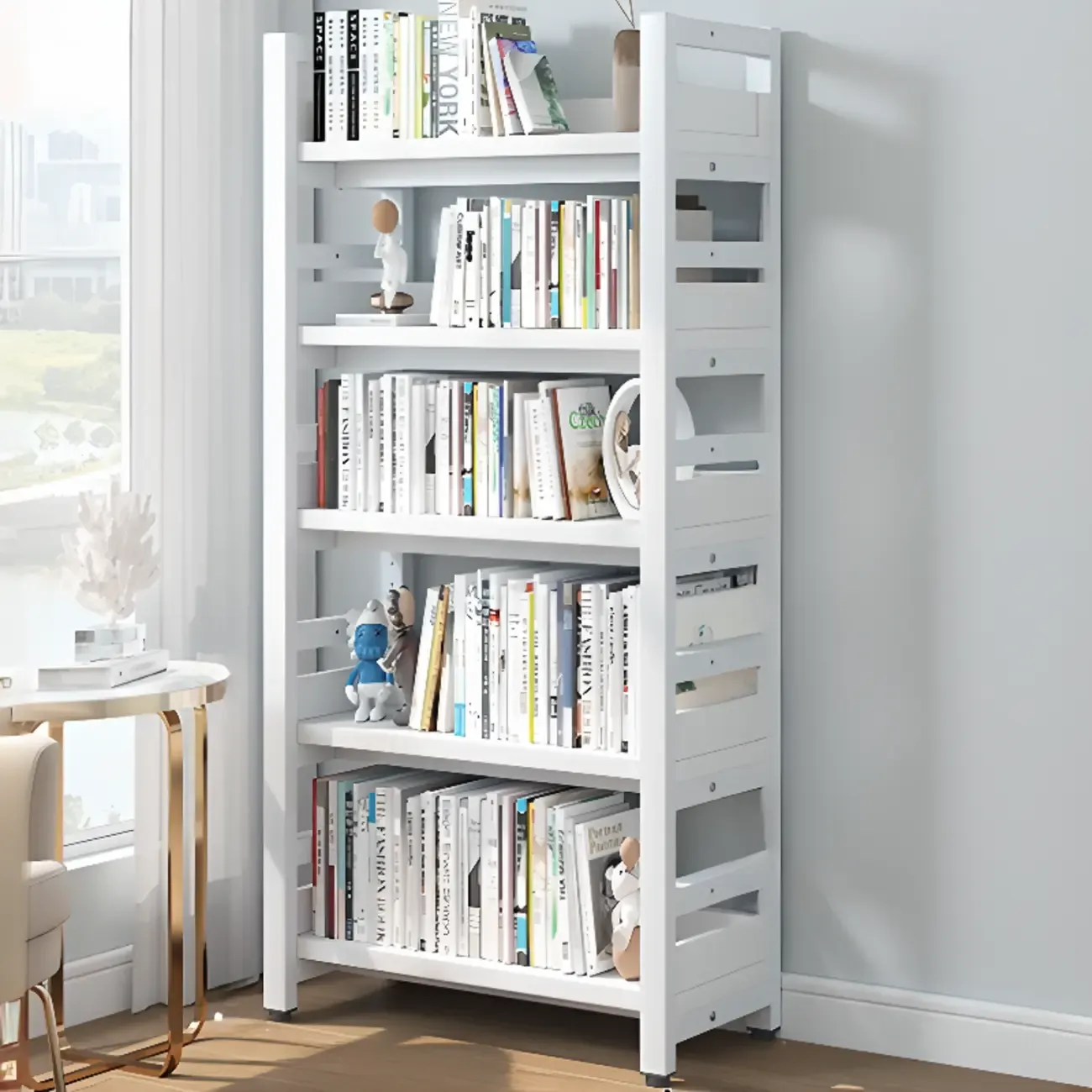 Freestanding Simple Multi-Layer Wood Bookshelf in Steel Frame