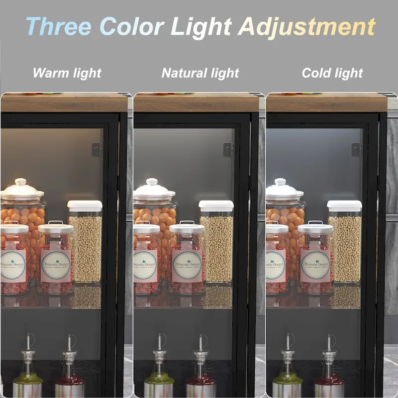 Kitchen Island with Drawers & Glass Cabinets, Converts to Office Desk