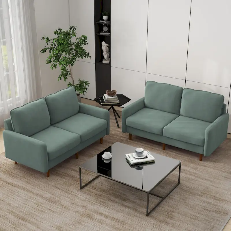 White / Ginger / Navy Blue / Grey / Yellow Velvet 2-Seat Loveseat with Wood Legs
