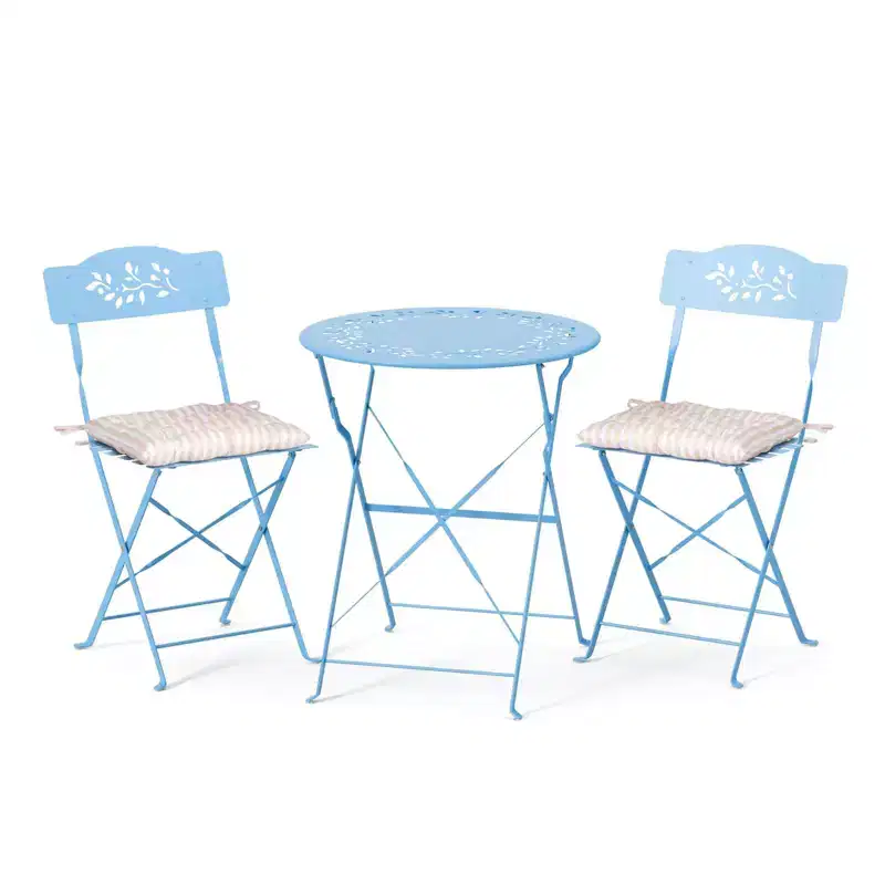 VINGLI Outdoor Folding Bistro Table and Chairs Set of 2, 3-Piece Bistro Set with Olive Leaf Cutout Design and Comfortable Cushions