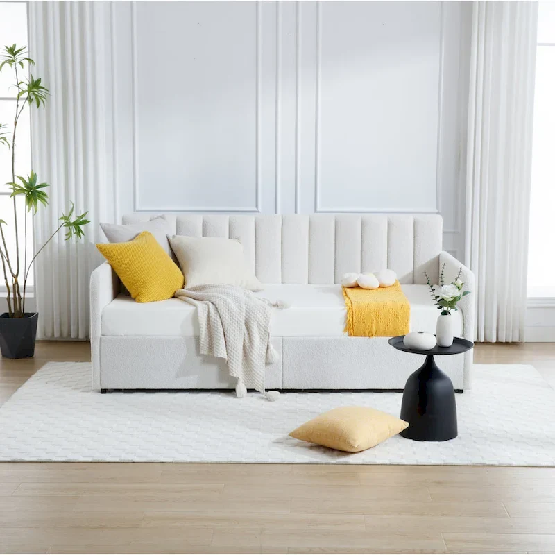 Epiphyllum Modern Velvet Twin Daybed with 2 Drawers and Ribbed Tufted Backrest by Christopher Knight Home