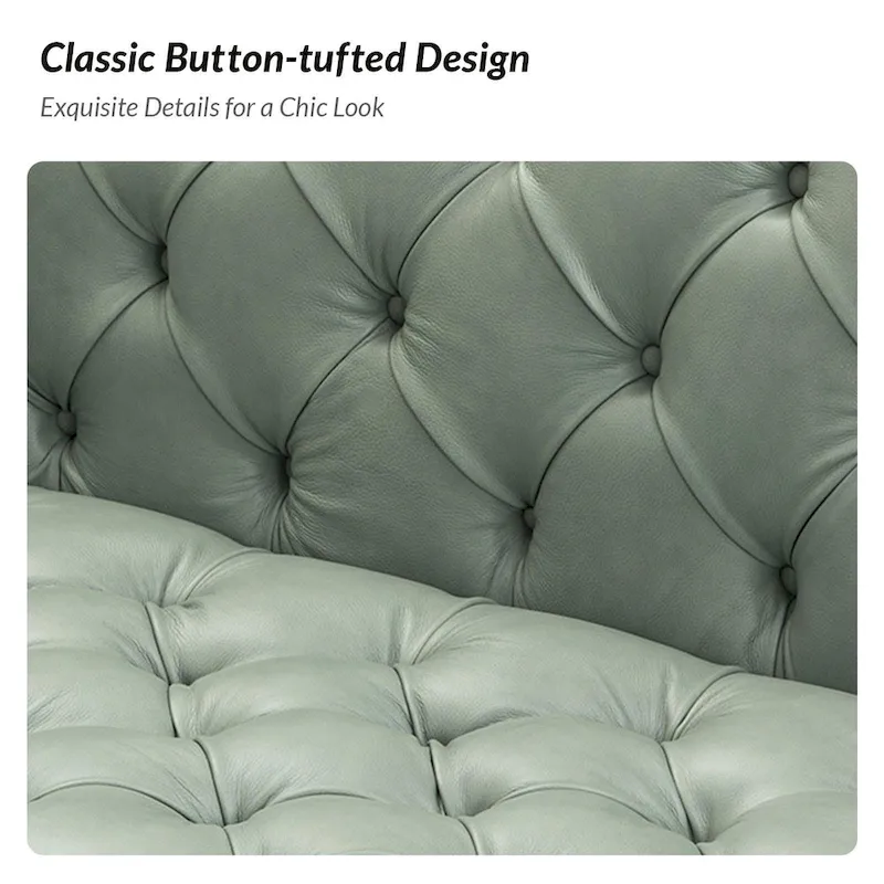 Transitional Genuine Leather Sofa with Metal Legs and Tufted Back
