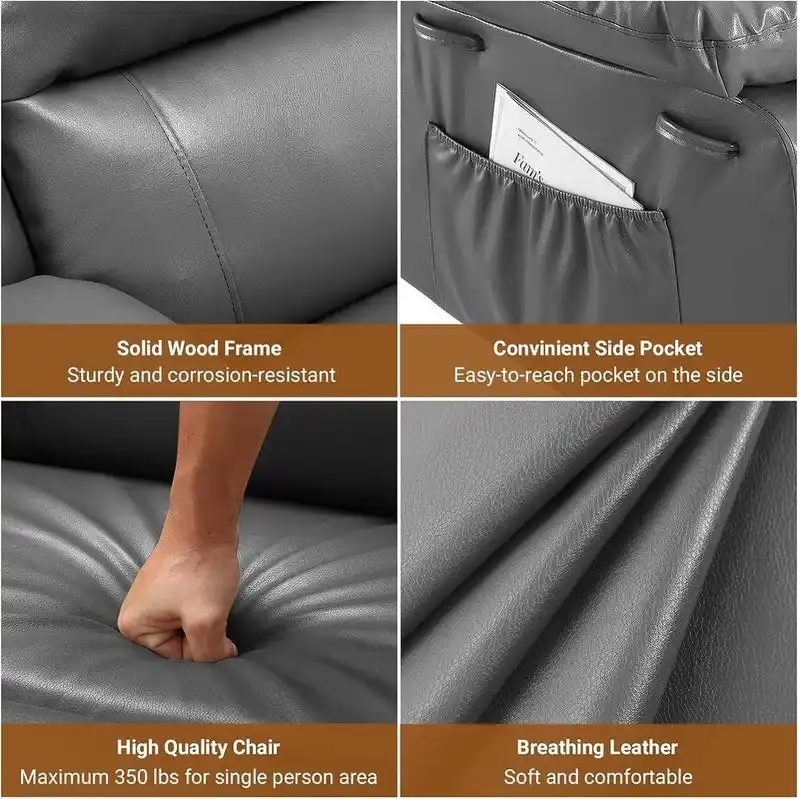 Power lift recliner chair with massage, cup holders, and side pocket.