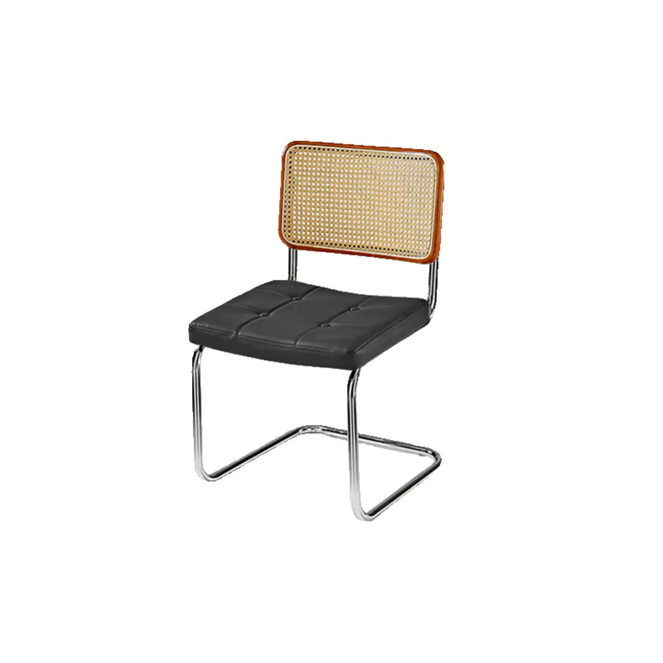 Modern Brown Cantilever Faux Leather Dining Chair Woven Back