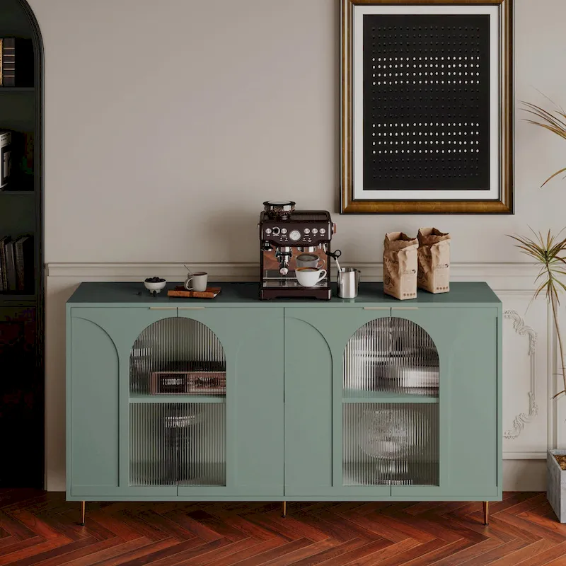 Black / Blue / Mint Green / Grey / Matte Black 4-Door Sideboard Buffet Cabinet with Adjustable Shelves – 1-Piece