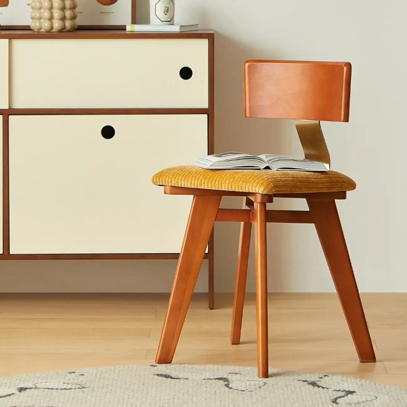 Mid-century Modern Cushioned Wooden Armless Dining Chair