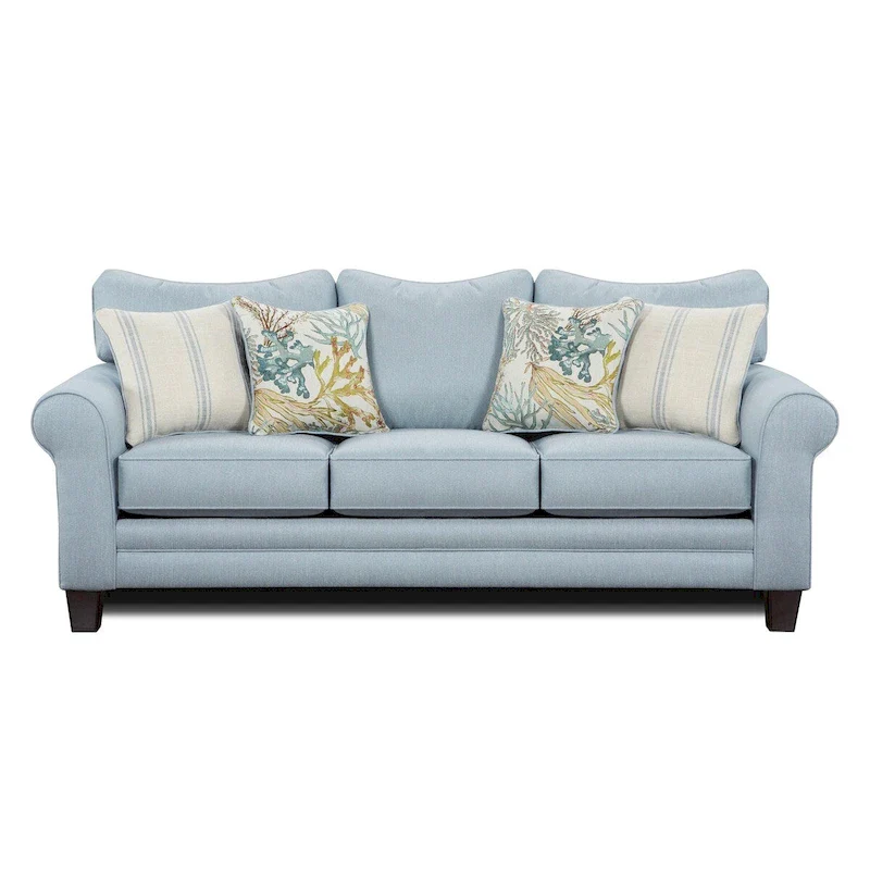 Blue Queen Sleeper Sofa with Rounded Arms