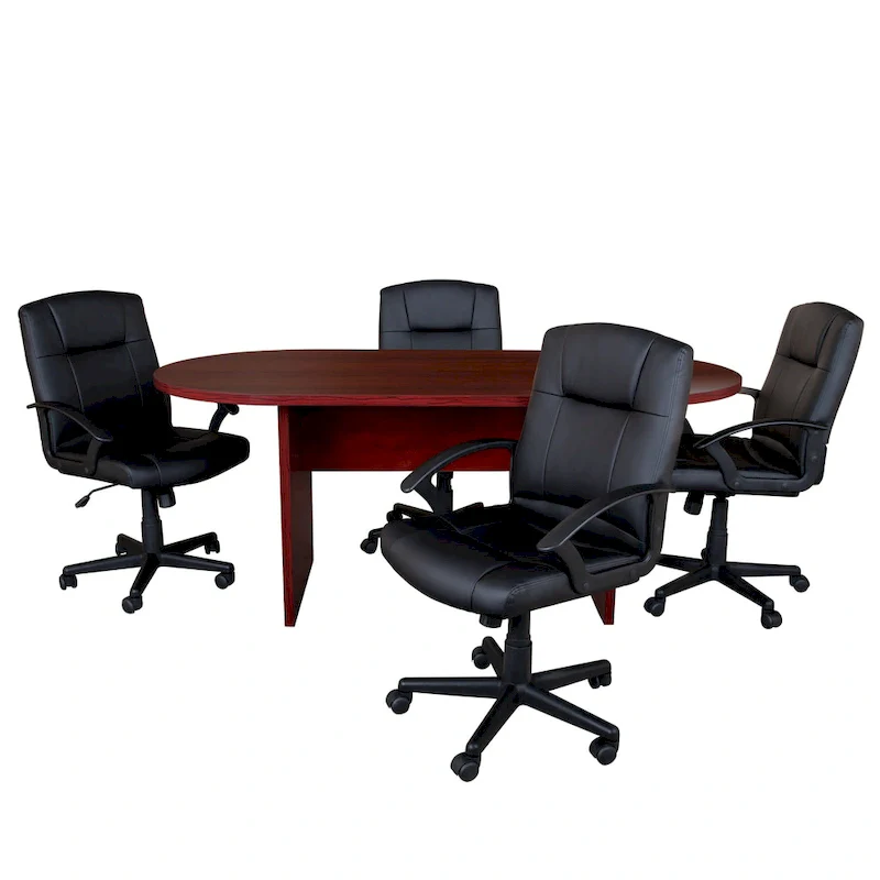 5 Piece Oval Conference Table Set with 4 LeatherSoft-Padded Task Chairs