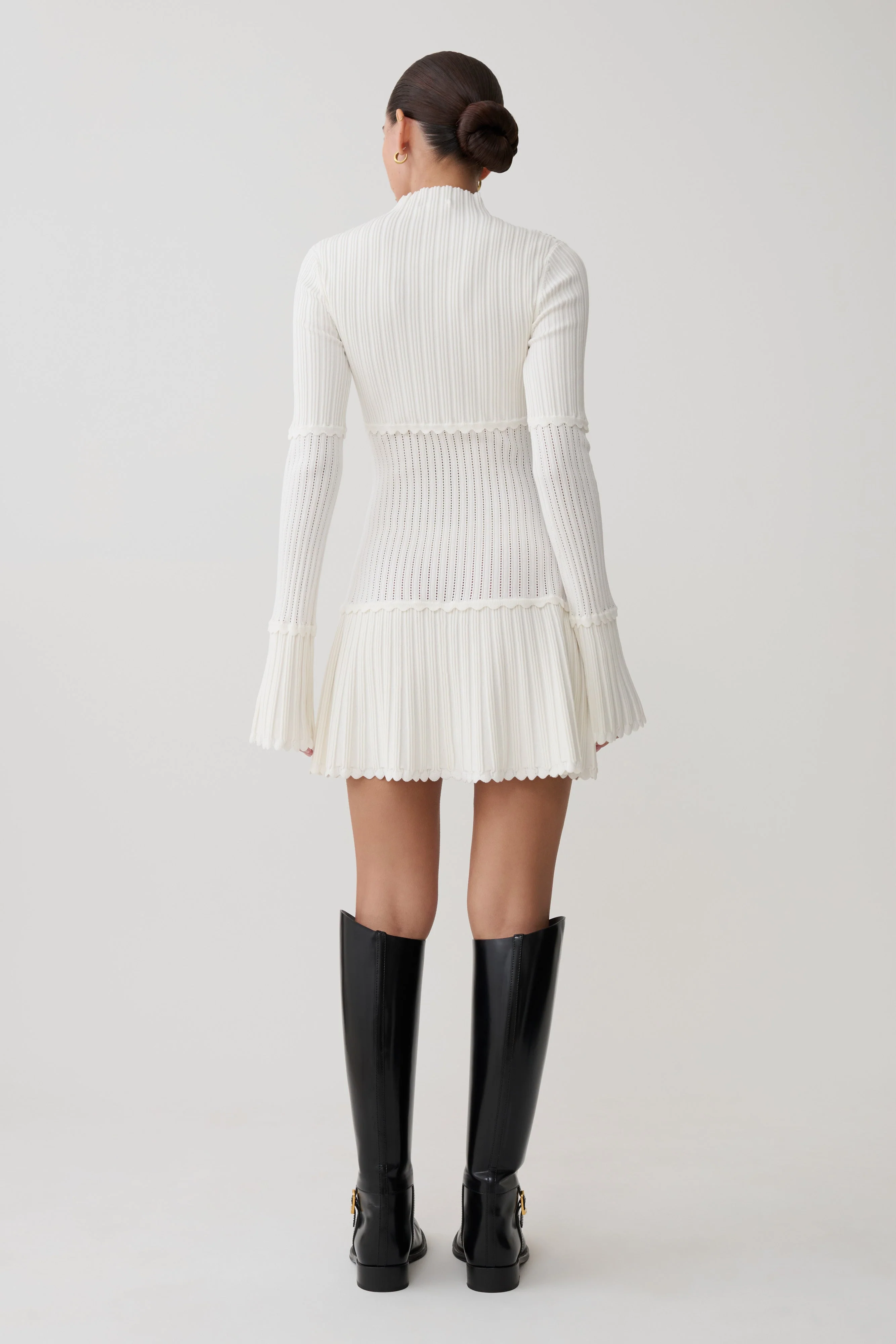 Adena Pointelle Knit Mini Dress - Ivory