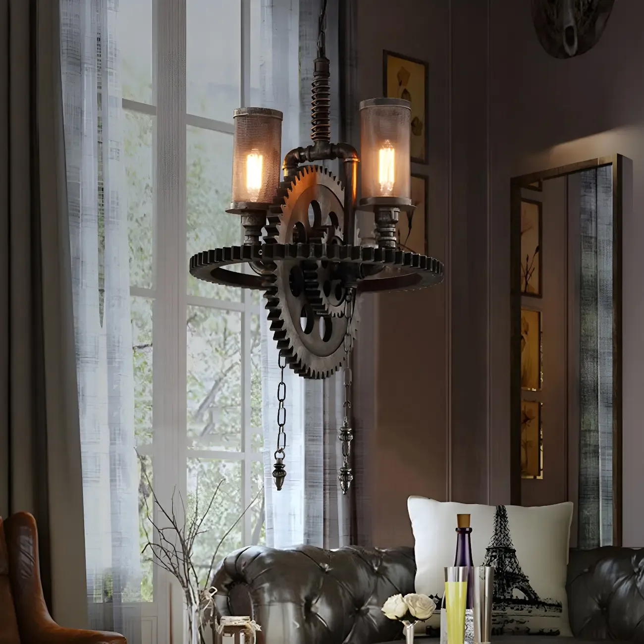Black Metal Gear Industrial Steampunk Chandelier