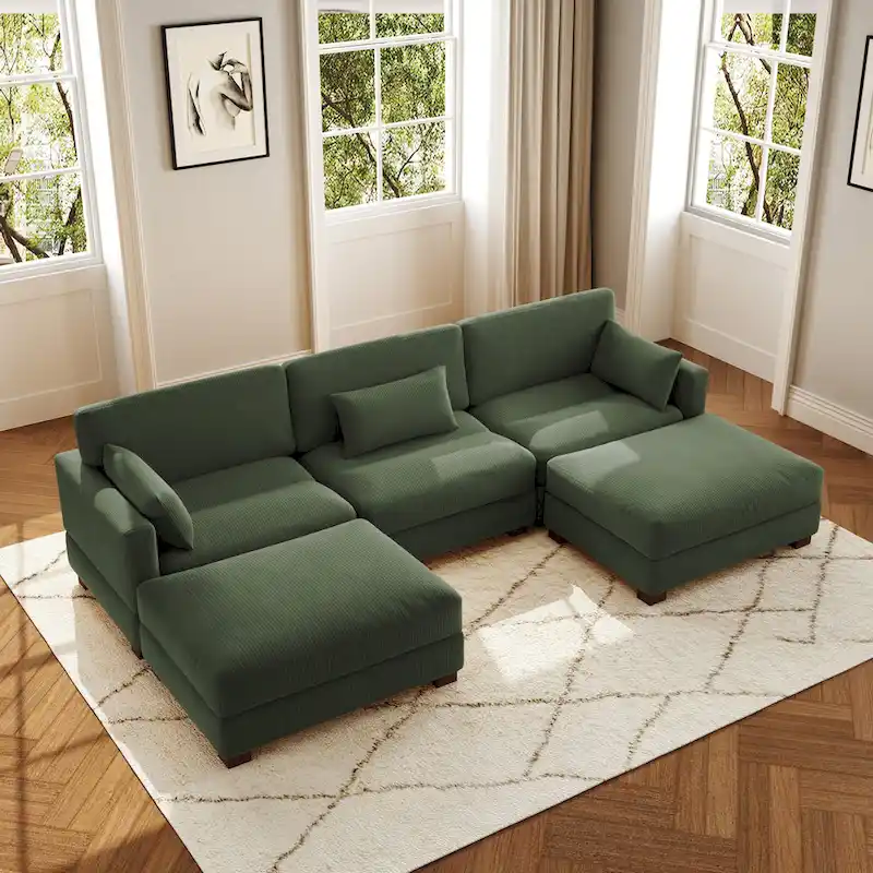 5-Piece U Shaped Couch Modular Sectional Sofa with Ottoman