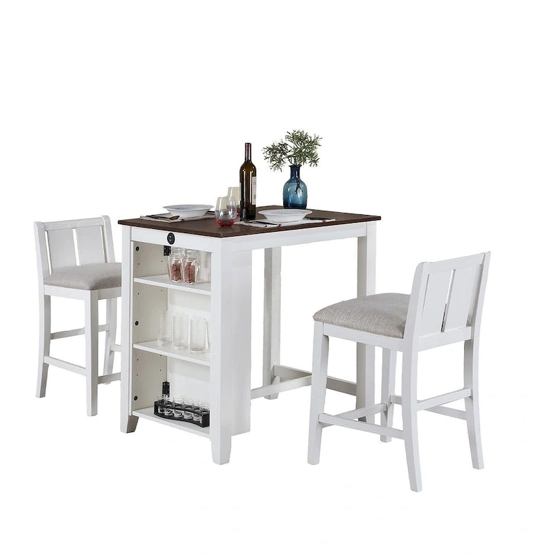 3-Pieces Bar Pub Set with Counter Height Dining Table and 2 Chairs