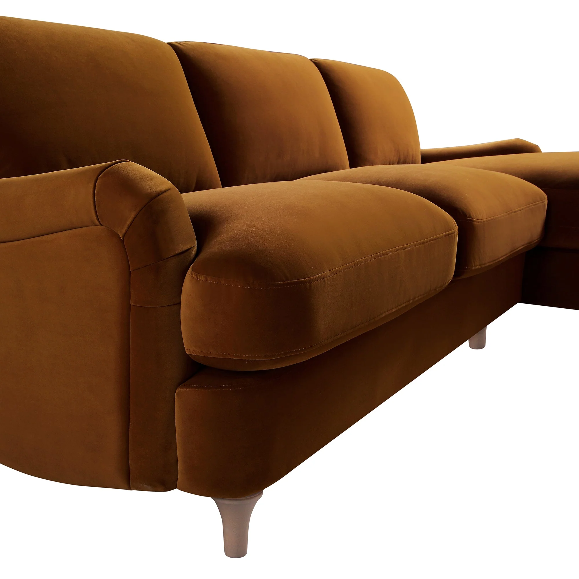 Cinnamon Velvet Sofa, Grande Chaise Sofa Right Hand Facing