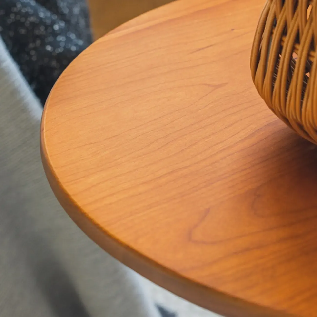 Modern Wood Round Top Triangular Silver Side Table