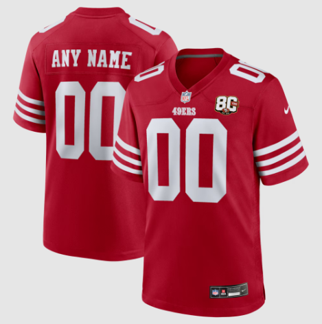 San Francisco 49ers Scarlet 80th Anniversary Custom Game Jersey