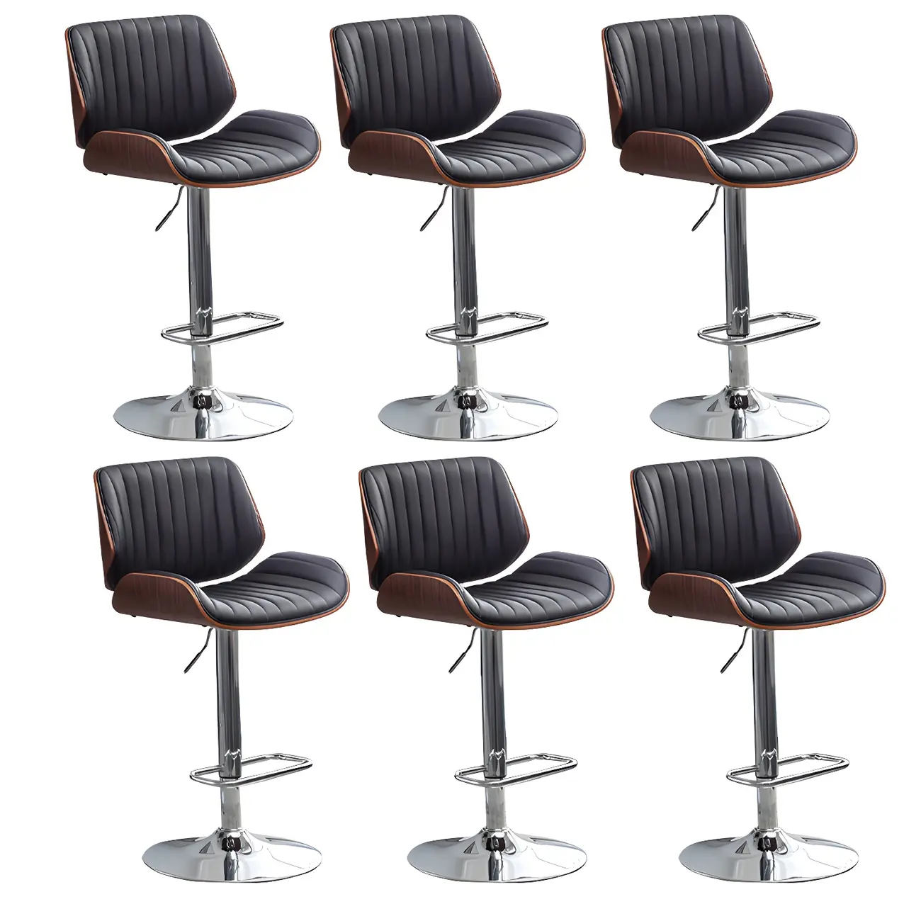 Elegant Wood Leather Red Swivel Adjustable Bar Stool