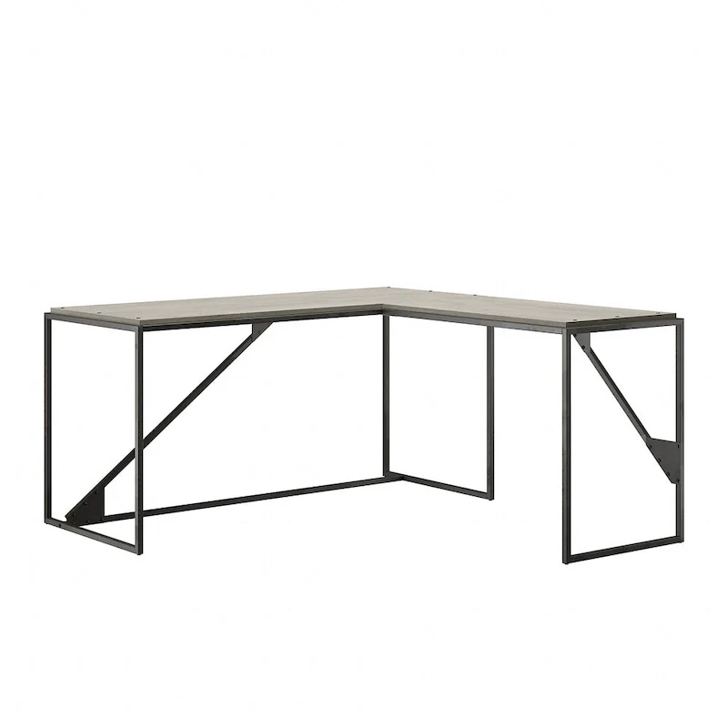 Rustic Gray L Shaped Industrial Desk with Steel Frame for Adults