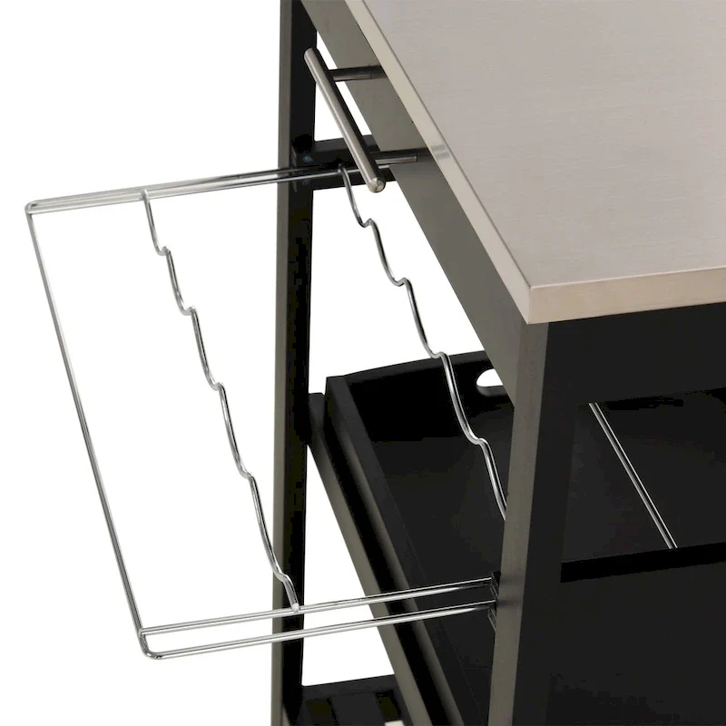 HOMCOM Kitchen island Cart Rolling Trolley Utility Serving Cart with Stainless Steel Tabletop, Wine Rack & Drawer