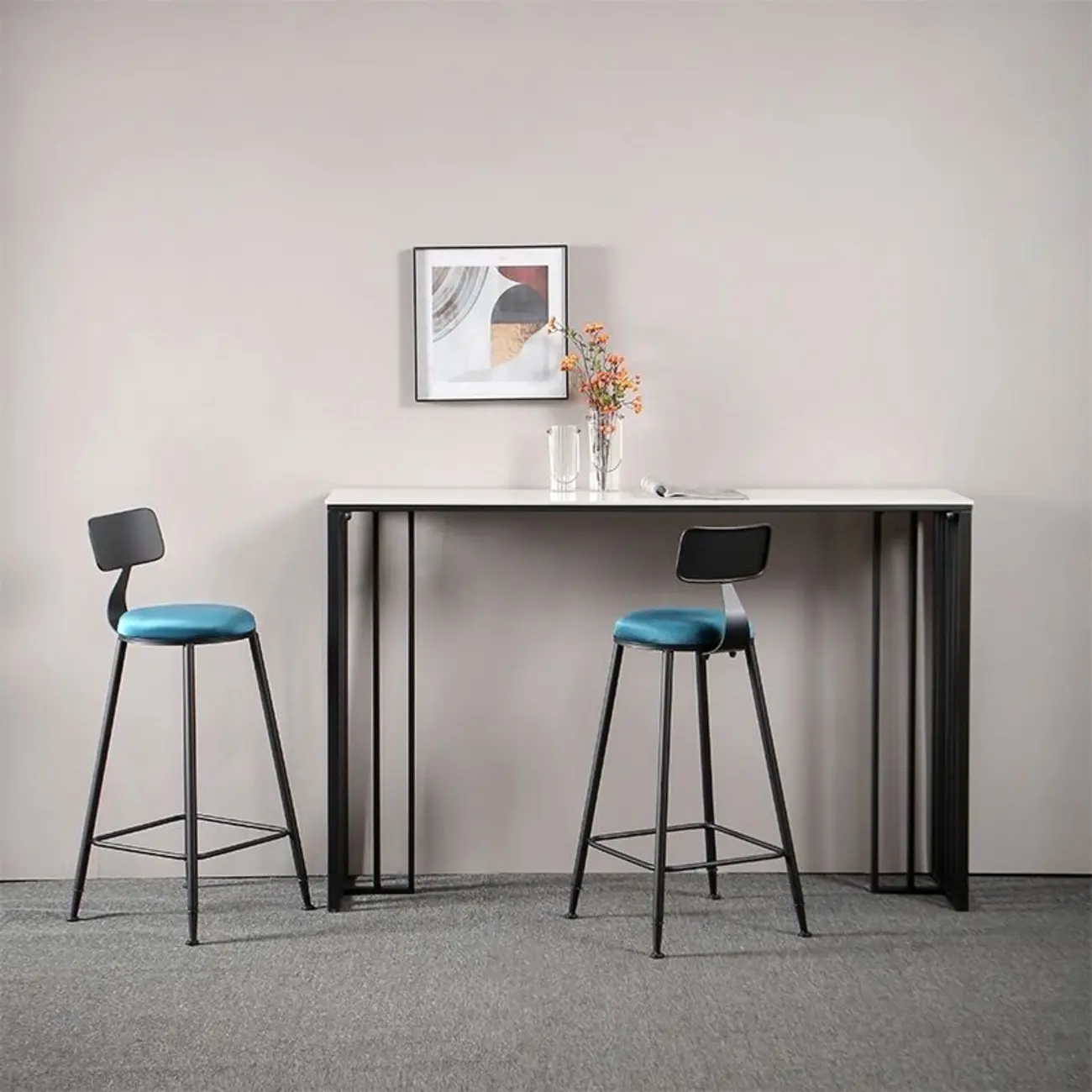 Modern Simple Marble Black Iron Bar Table