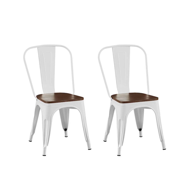 Wooden Seat Industrial Metal Stackable Dining Chair Set