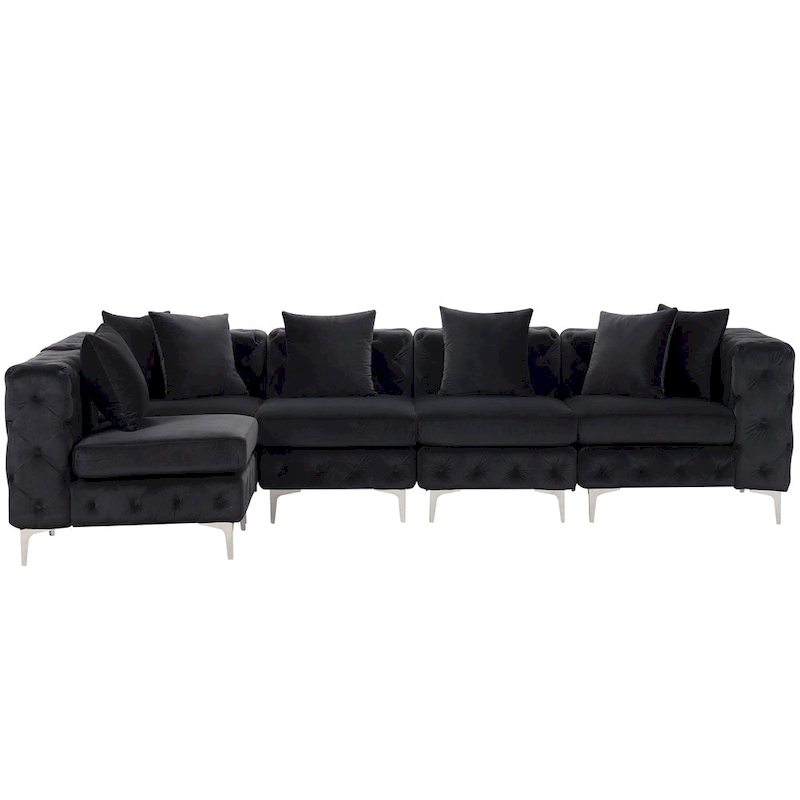 Large L-Shaped Modular Sofa, 5-Seat Velvet Sectional Couch