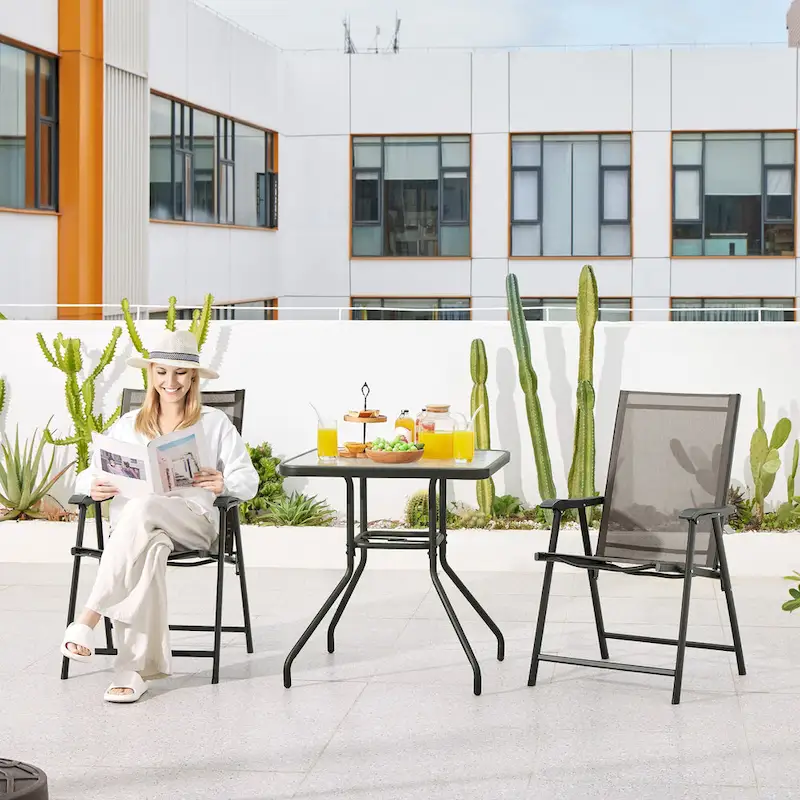 Yaheetech 4pcs Folding Dining Chairs Patio Dining Chairs with Backrest and Armrests